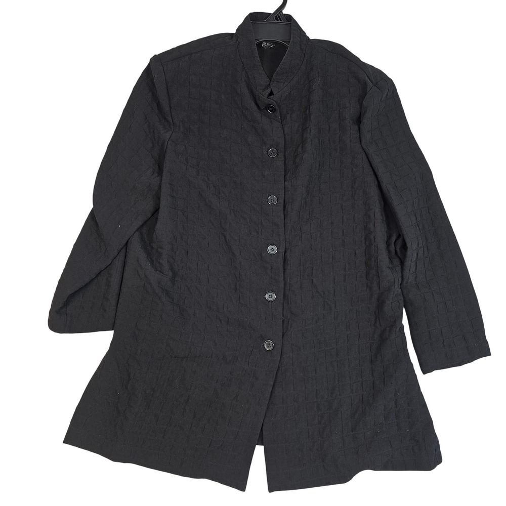 Virgo Black Textured Mandarin Collar Button Up Jacket Blazer Womens 18